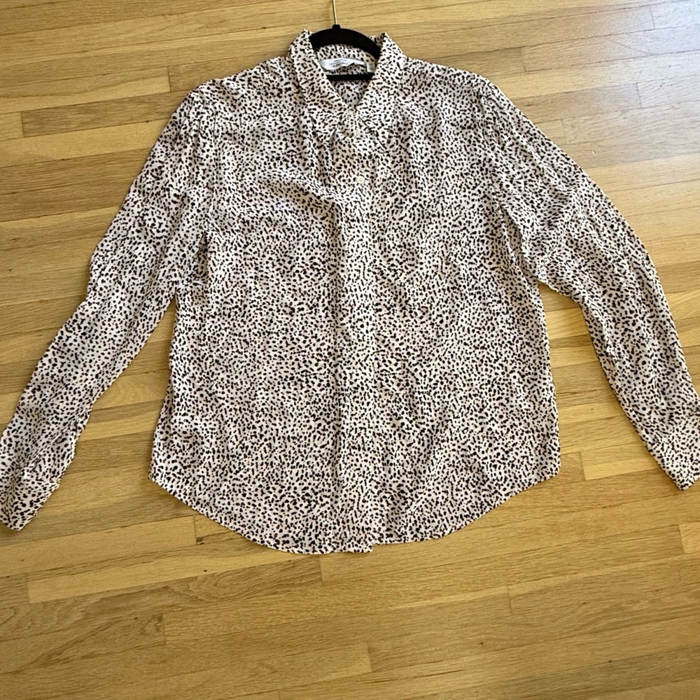 & Other Stories Brown and Black Leopard/Dot Print Long-Sleeve Button Down